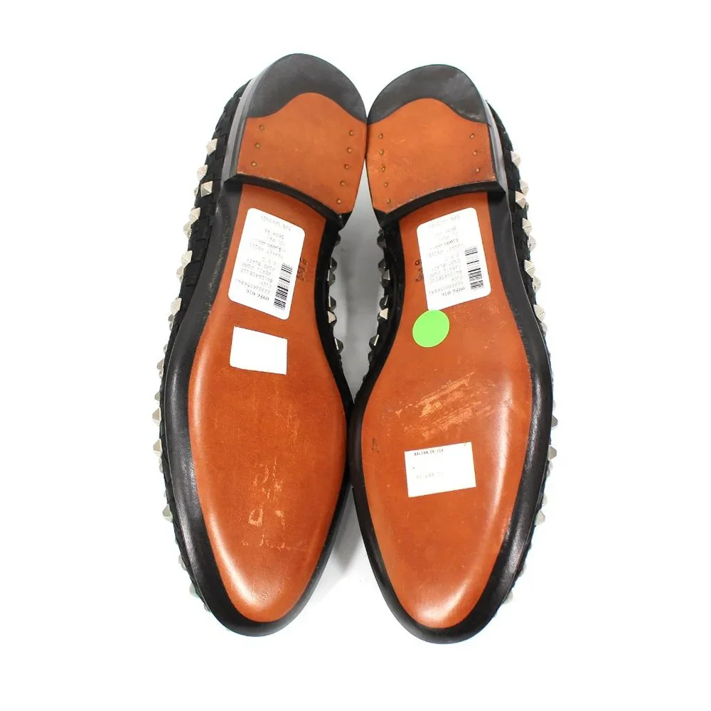 Bally Baldar Black Silk Weaved Silver Studded Slip-On Loafers EU 7.5 US 8.5 NEW